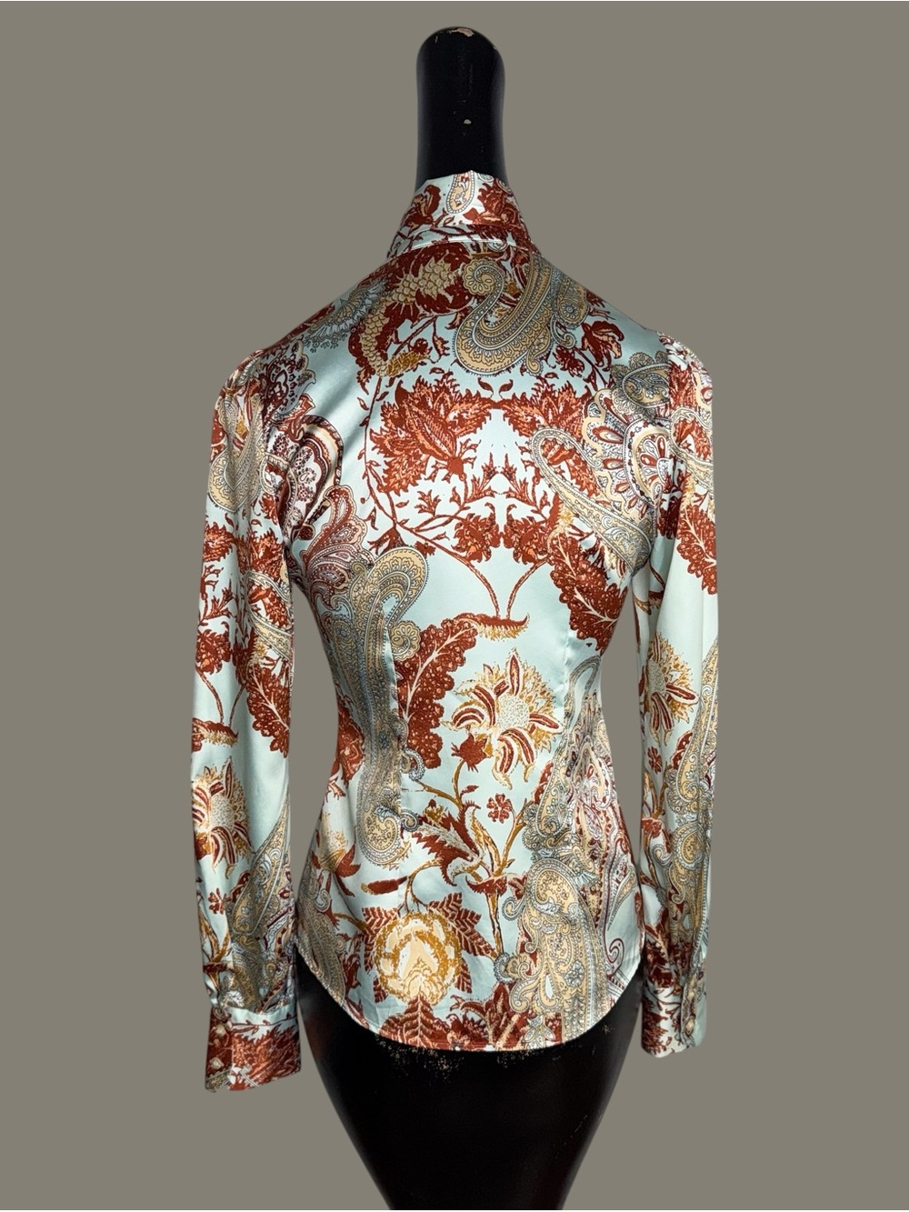 Hawes & Curtis Fitted Paisley Bow-Tie Blouse - Mint & Rust - Picture 7 of 9